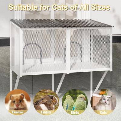 Show full view: LovMor Metal Window Catio Waterproof Roof Cat Perch with Insect Net, 43.3 x 22.83 x 46.49-in, White slide 6 of 7