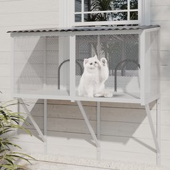 LovMor Metal Window Catio Waterproof Roof Cat Perch with Insect Net, 43.3 x 22.83 x 46.49-in, White