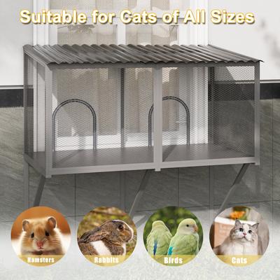 Show full view: LovMor Metal Window Catio Waterproof Roof Cat Perch with Insect Net, 43.3 x 22.83 x 46.49-in, Grey slide 6 of 7