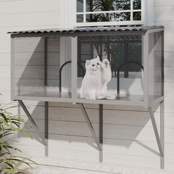 LovMor Metal Window Catio Waterproof Roof Cat Perch with Insect Net, 43.3 x 22.83 x 46.49-in, Grey