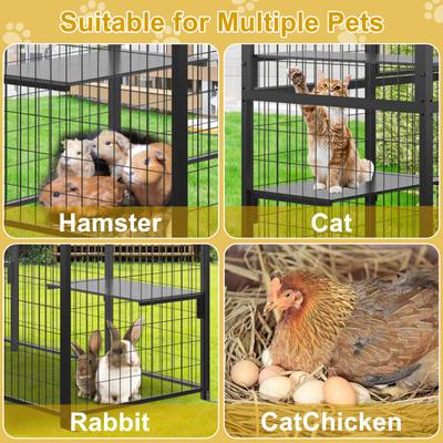 Show full view: LovMor Metal Catio Outdoor Waterproof Roof Cat Enclosure with Platforms & Hammocks, 70.1 x 21.65 x 61-in, Black slide 8 of 8