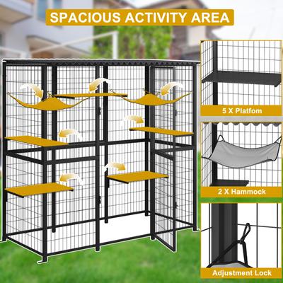 Show full view: LovMor Metal Catio Outdoor Waterproof Roof Cat Enclosure with Platforms & Hammocks, 70.1 x 21.65 x 61-in, Black slide 3 of 8