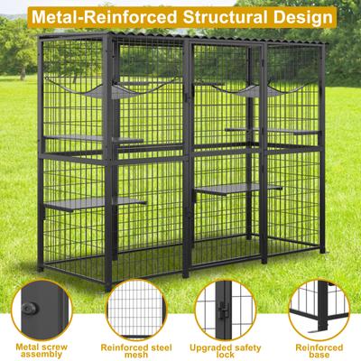 Show full view: LovMor Metal Catio Outdoor Waterproof Roof Cat Enclosure with Platforms & Hammocks, 70.1 x 21.65 x 61-in, Black slide 7 of 8