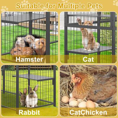 Show full view: LovMor Metal Catio Outdoor Waterproof Roof Cat Enclosure with Platforms & Hammocks, 70.1 x 21.65 x 61-in, Grey slide 9 of 9