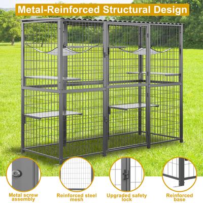 Show full view: LovMor Metal Catio Outdoor Waterproof Roof Cat Enclosure with Platforms & Hammocks, 70.1 x 21.65 x 61-in, Grey slide 8 of 9