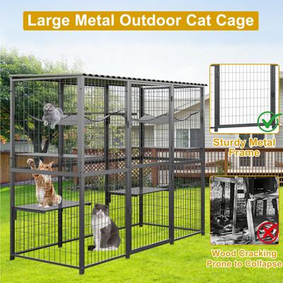 Show full view: LovMor Metal Catio Outdoor Waterproof Roof Cat Enclosure with Platforms & Hammocks, 70.1 x 21.65 x 61-in, Grey slide 5 of 9