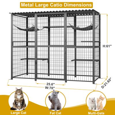 Show full view: LovMor Metal Catio Outdoor Waterproof Roof Cat Enclosure with Platforms & Hammocks, 70.1 x 21.65 x 61-in, Grey slide 3 of 9