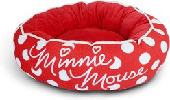 Buckle-Down Disney Minnie Mouse Script & Polka Dot Donut Pillow Dog Bed, Red, 18.5 x 18.5-in