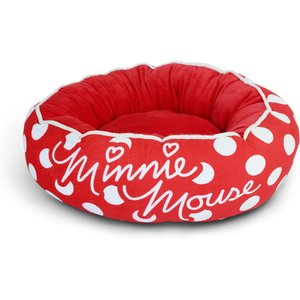 Buckle-Down Disney Minnie Mouse Script & Polka Dot Donut Pillow Dog Bed, Red, 18.5 x 18.5-in