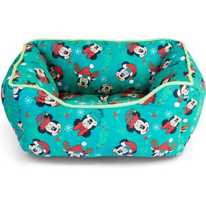 Buckle-Down Disney Holiday Mickey & Minnie Expressions Scattered Cuddler Pillow Dog Bed, Green, 20 x 15-in