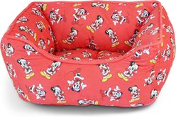 Buckle-Down Disney Holiday Santa Mickey & Minnie Poses Scattered Cuddler Pillow Dog Bed, Red, 20 x 15-in