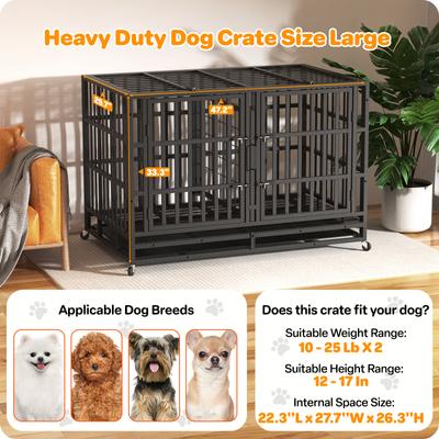 Show full view: Xbrigh Three-Door Dual-Compartment Dog Crate, Black, Large: 48 inch slide 2 of 7