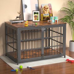 Xbrigh Double-Door Furniture Style Side Table Dog Crate, Brown, Giant 48 inch
