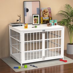 Xbrigh Double-Door Furniture Style Side Table Dog Crate, White, Large: 42 inch