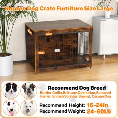 Show full view: Xbrigh Lockable Furniture-Style Dog Crate with Wooden Base, Brown, Medium: 38 inch slide 5 of 8