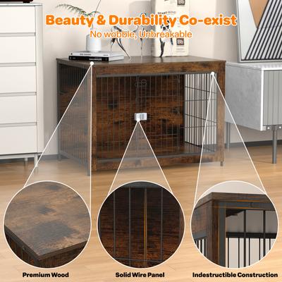 Show full view: Xbrigh Lockable Furniture-Style Dog Crate with Wooden Base, Brown, Medium: 38 inch slide 6 of 8