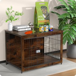 Xbrigh Lockable Furniture-Style Dog Crate with Wooden Base, Brown, X-Small: 27 inch