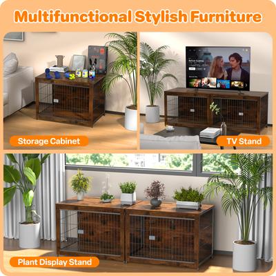 Show full view: Xbrigh Lockable Furniture-Style Dog Crate with Wooden Base, Brown, X-Small: 27 inch slide 3 of 8