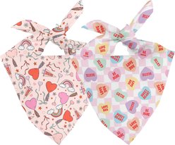 Dog Bandana Co. Candy Herats Tie On Reversible Dog Bandana, Pink, Small