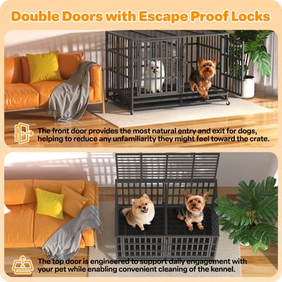 Show full view: Xbrigh Three-Door Dual-Compartment Dog Crate, Black, Large: 48 inch slide 3 of 7