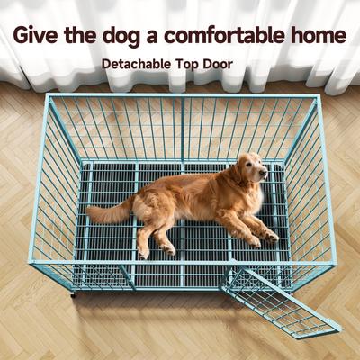 Show full view: Xbrigh Double-Door Lockable Wire Pet Dog Crate, Blue, Large: 42 inch slide 5 of 5