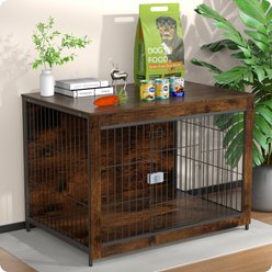 Xbrigh Lockable Furniture-Style Dog Crate with Wooden Base, Brown, Medium: 38 inch