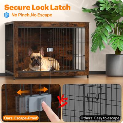 Show full view: Xbrigh Lockable Furniture-Style Dog Crate with Wooden Base, Brown, Small: 32 inch slide 4 of 8