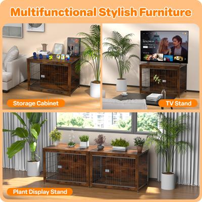 Show full view: Xbrigh Lockable Furniture-Style Dog Crate with Wooden Base, Brown, Small: 32 inch slide 3 of 8