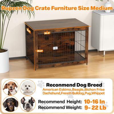 Show full view: Xbrigh Lockable Furniture-Style Dog Crate with Wooden Base, Brown, Small: 32 inch slide 5 of 8