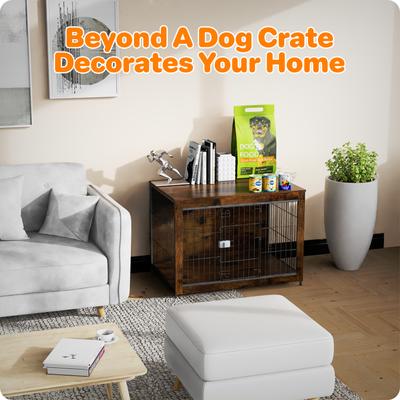 Show full view: Xbrigh Lockable Furniture-Style Dog Crate with Wooden Base, Brown, X-Small: 27 inch slide 2 of 8