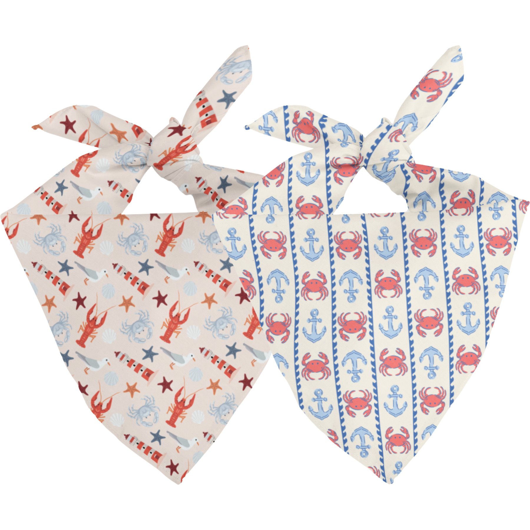 Dog Bandana Co. Coastal Crustaceans Tie On Reversible Dog Bandana, Blue, Large
