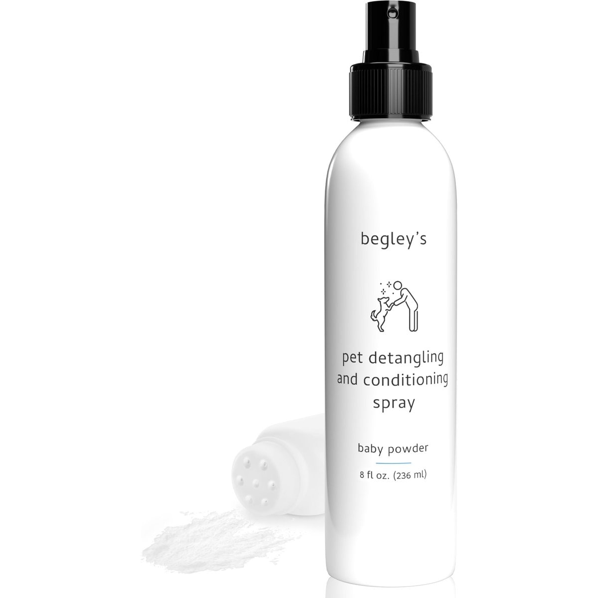 Begley's Premium Essential Oil Scented Dog & Cat Detangler & Conditioner Spray, Baby Powder, 8-fl oz bottle, 1 count