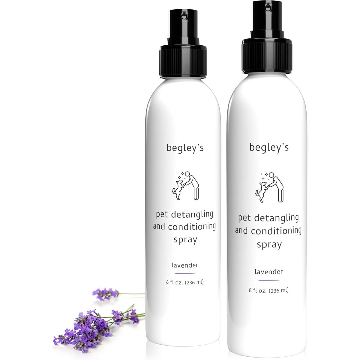 Begley's Premium Essential Oil Scented Dog & Cat Detangler & Conditioner Spray, Lavender, 8-fl oz bottle, 2 count