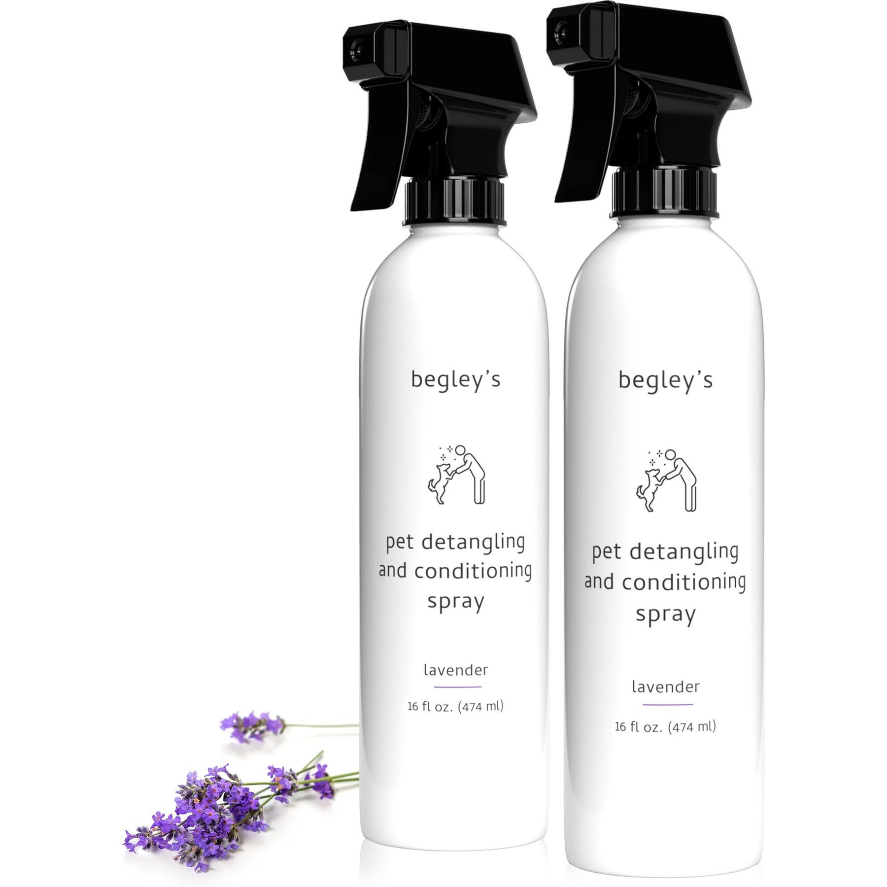 Begley's Premium Essential Oil Scented Dog & Cat Detangler & Conditioner Spray, Lavender, 16-fl oz bottle, 2 count