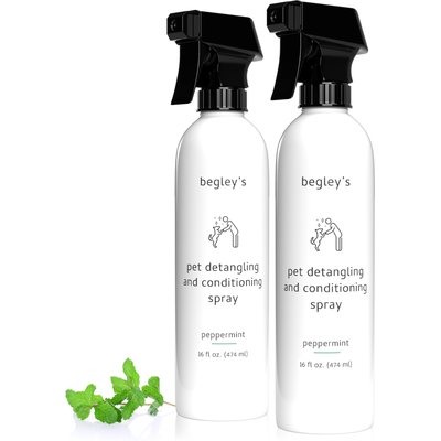 Begley's Begley's Premium Essential Oil Scented Dog & Cat Detangler & Conditioner Spray, Peppermint, 16-fl oz bottle, 2 count