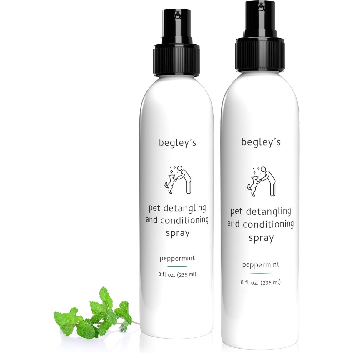 Begley's Premium Essential Oil Scented Dog & Cat Detangler & Conditioner Spray, Peppermint, 8-fl oz bottle, 2 count