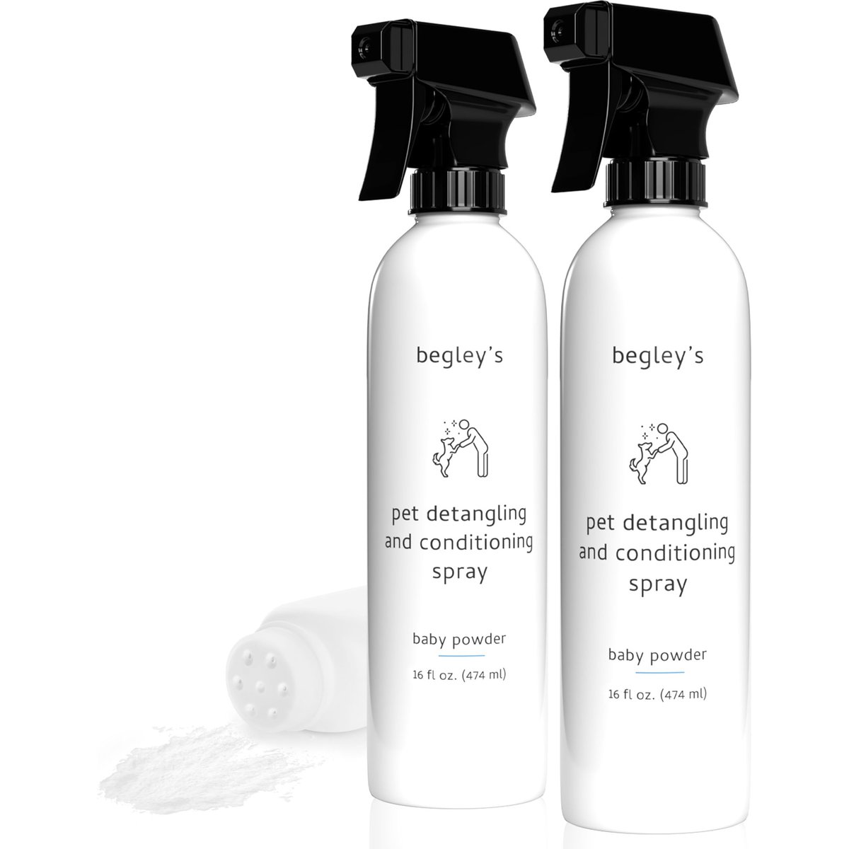 Begley's Premium Essential Oil Scented Dog & Cat Detangler & Conditioner Spray, Baby Powder, 16-fl oz bottle, 2 count