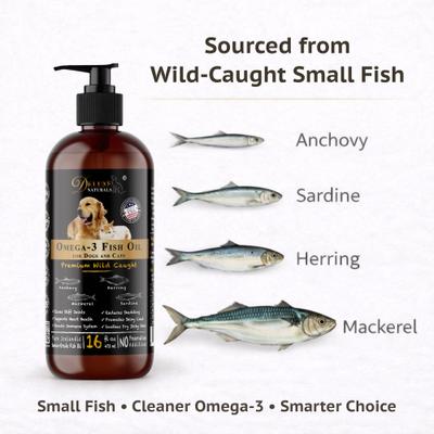 Show full view: Deluxe Naturals Wild-Caught Omega-3 Fish Oil Mackerel & Sardine Liquid Skin & Coat Supplement for Dogs & Cats, 16-fl oz bottle slide 4 of 11