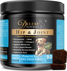 Deluxe Naturals Chicken & Bacon Flavored Soft Chew Hip & Joint Support Supplement for Dogs, 90 count