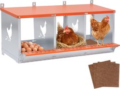 Yafylly 3-Bay Wall-Mounted Egg Laying Galvanized Steel Chicken & Duck Nesting Box, Orange, Small