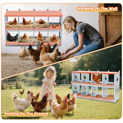 Show full view: Yafylly 8-Bay Wall-Mounted Egg Laying Galvanized Steel Chicken & Duck Nesting Box, Orange, Large slide 5 of 7