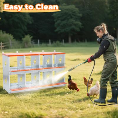 Show full view: Yafylly 8-Bay Wall-Mounted Egg Laying Galvanized Steel Chicken & Duck Nesting Box, Orange, Large slide 4 of 7