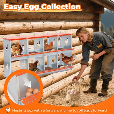 Show full view: Yafylly 8-Bay Wall-Mounted Egg Laying Galvanized Steel Chicken & Duck Nesting Box, Orange, Large slide 3 of 7
