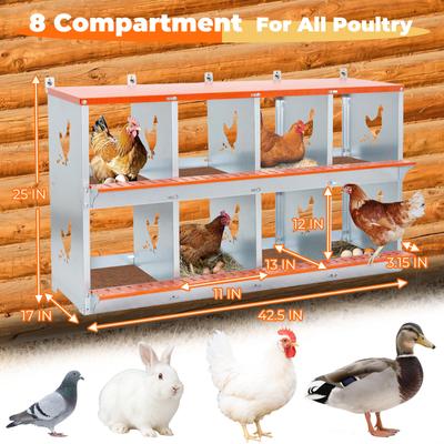 Show full view: Yafylly 8-Bay Wall-Mounted Egg Laying Galvanized Steel Chicken & Duck Nesting Box, Orange, Large slide 2 of 7