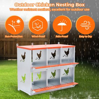 Show full view: Yafylly 6-Bay Wall-Mounted Egg Laying Galvanized Steel Chicken & Duck Nesting Box, Orange, Large slide 7 of 7