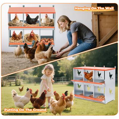 Show full view: Yafylly 6-Bay Wall-Mounted Egg Laying Galvanized Steel Chicken & Duck Nesting Box, Orange, Large slide 5 of 7