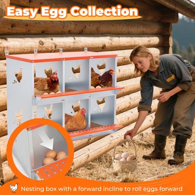 Show full view: Yafylly 6-Bay Wall-Mounted Egg Laying Galvanized Steel Chicken & Duck Nesting Box, Orange, Large slide 3 of 7