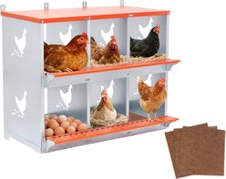 Yafylly 6-Bay Wall-Mounted Egg Laying Galvanized Steel Chicken & Duck Nesting Box, Orange, Large