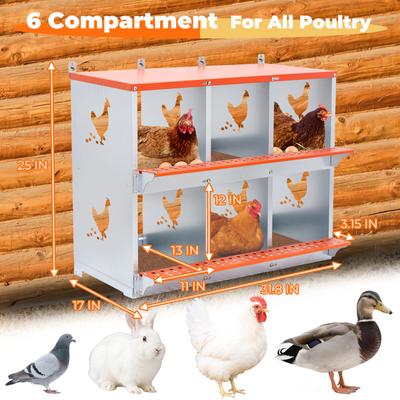 Show full view: Yafylly 6-Bay Wall-Mounted Egg Laying Galvanized Steel Chicken & Duck Nesting Box, Orange, Large slide 2 of 7