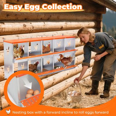 Show full view: Yafylly 10-Bay Wall-Mounted Egg Laying Galvanized Steel Chicken & Duck Nesting Box, Orange, Large slide 3 of 7